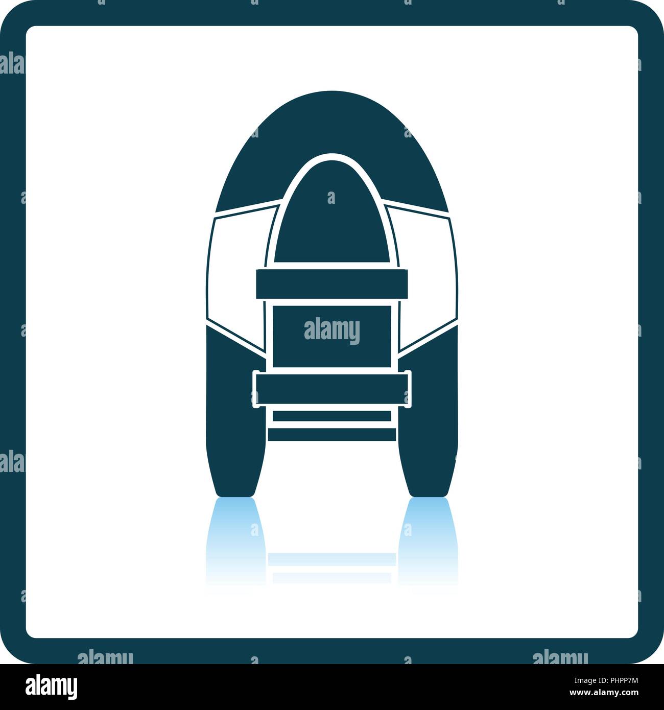 Symbol für Schlauchboot auf grauem Hintergrund, runden Schatten. Schatten Reflexion Design. Vector Illustration. Stock Vektor