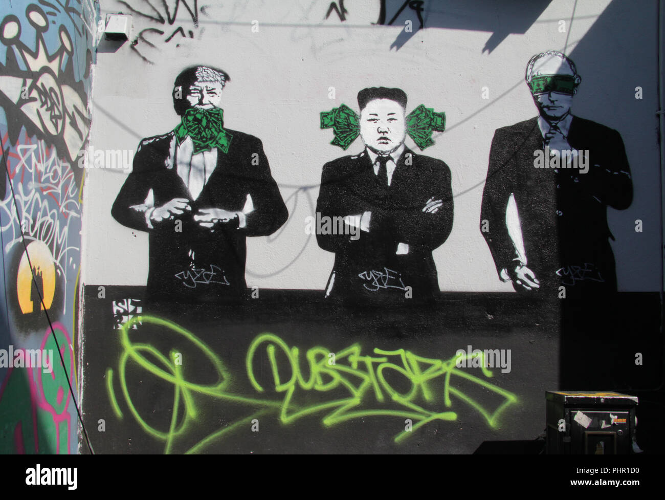 Street Art von Kim Jong-un, Donald Trump & George Bush Stockfoto