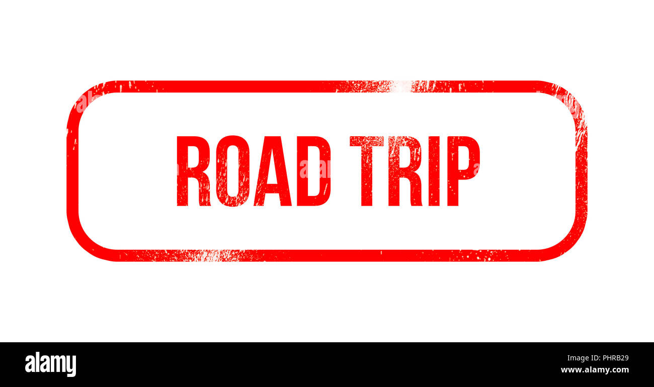 Road Trip - Rot grunge Gummi, Stempel Stockfoto