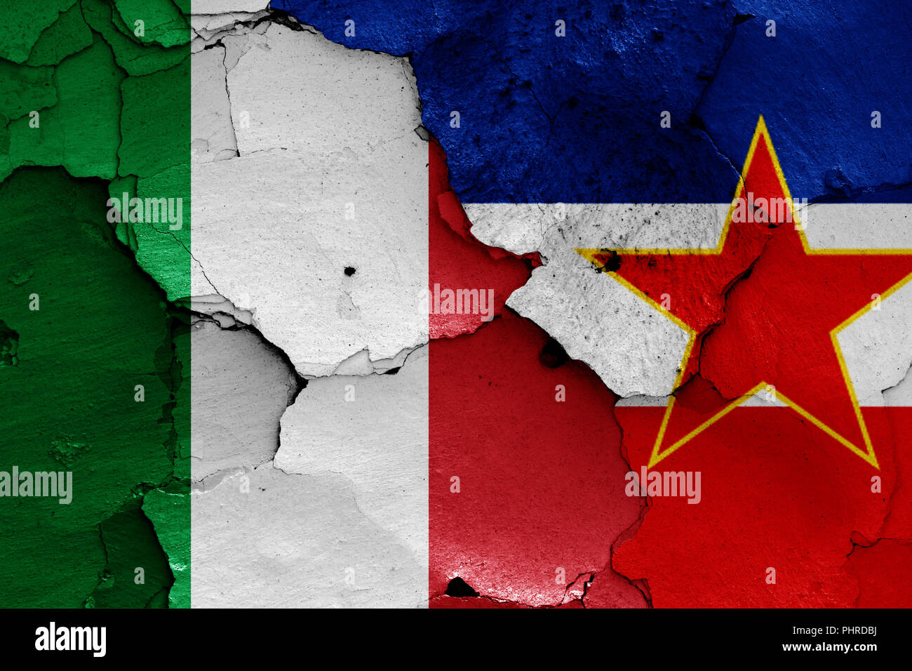 Flagge von Italien und Jugoslawien Stockfoto