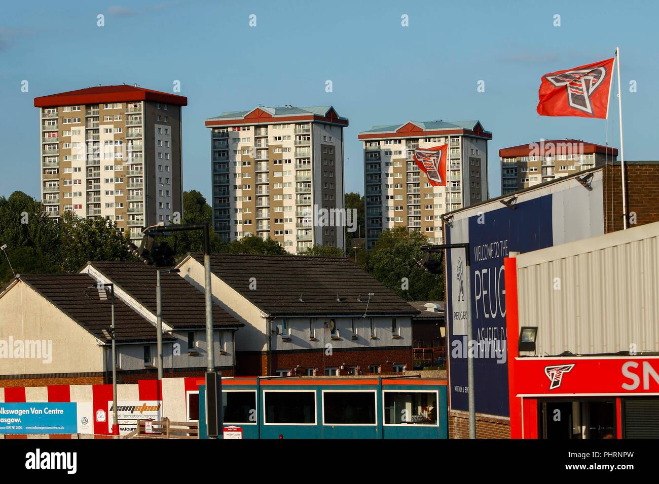 Unter der Flagge für schottische Speedway als Glasgow Tiger nehmen auf den Newcastle Diamanten im SGB nationale Meisterschaft treffen. Stockfoto