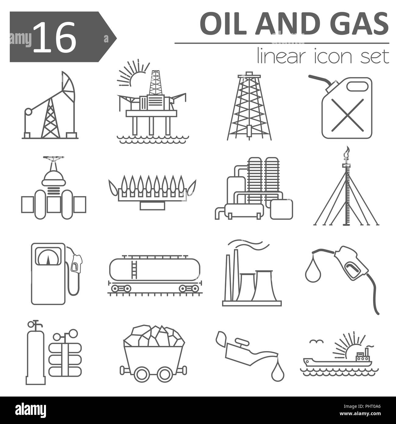 Öl- und Gasindustrie Icon Set. Thin Line Icon Design. Vector Illustration Stock Vektor