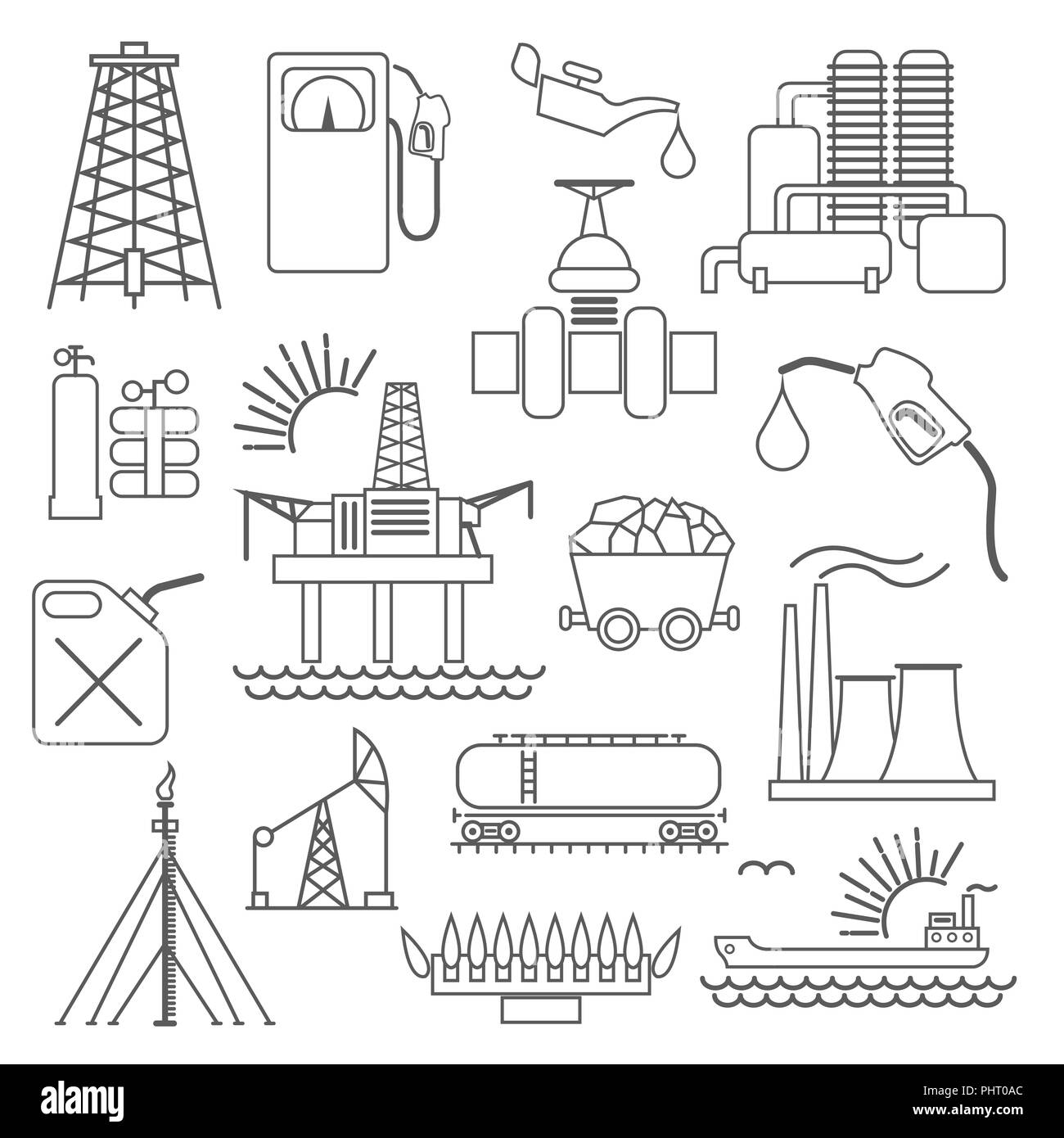 Öl- und Gasindustrie Icon Set. Thin Line Icon Design. Vector Illustration Stock Vektor