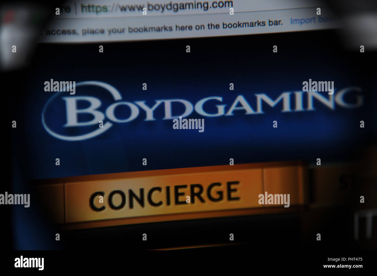 Boyd Gaming Website durch ein Vergrößerungsglas gesehen Stockfoto