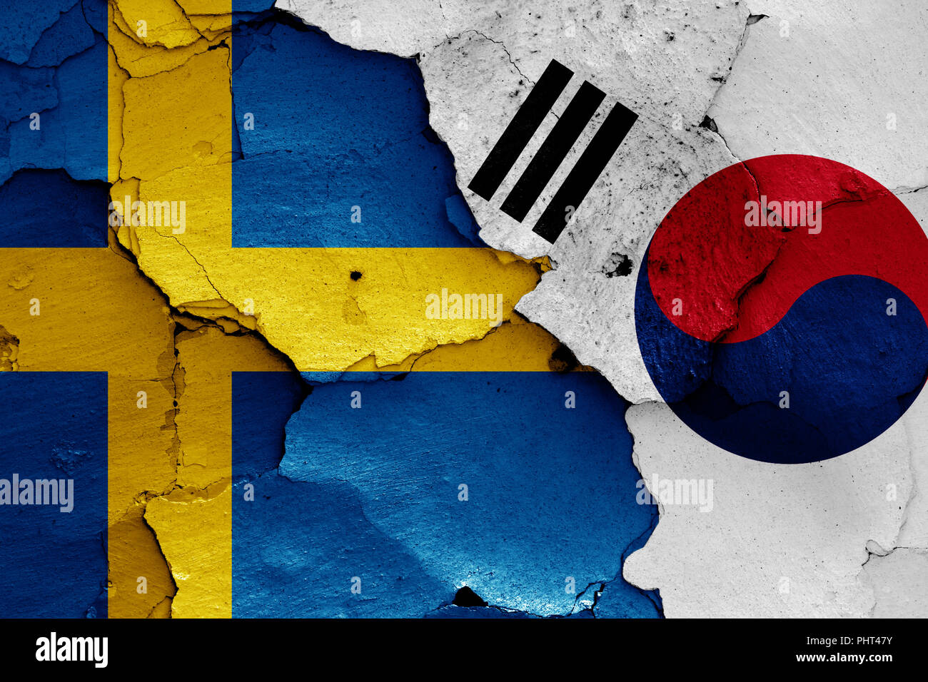 Flagge von Schweden und Südkorea Stockfoto