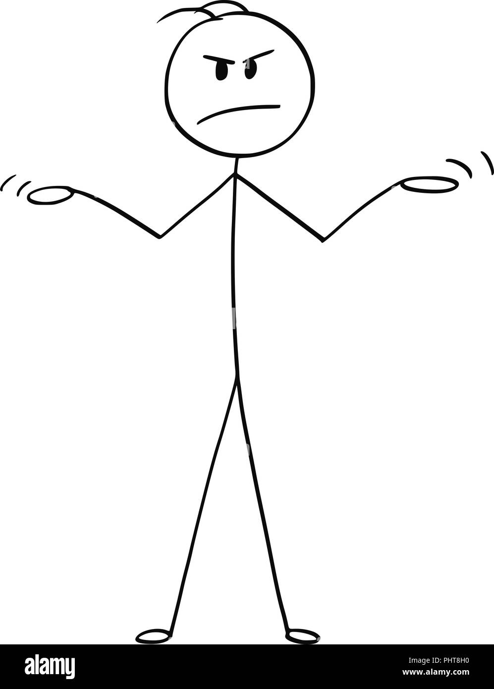 Cartoon von wütenden Mann oder Geschäftsmann Ausbreiten oder seine Arme in Unschuld oder verständnislos Geste öffnen Stock Vektor