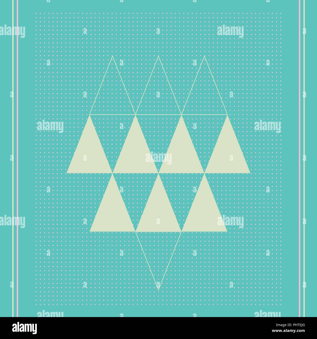 Vektor Muster mit farbigen geometrischen Formen, Dreiecke, Linien und kleinen Polka Dots Stock Vektor