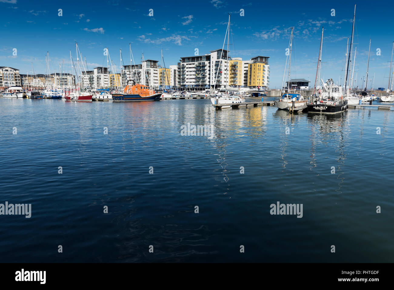 Sovereign Harbour, in Eastbourne, East Sussex an der Südküste von England in Großbritannien Stockfoto