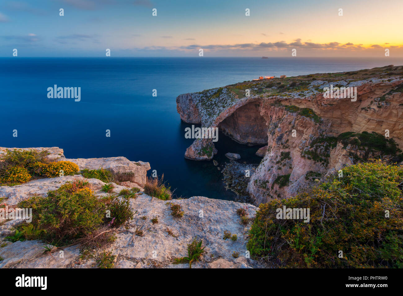 Blaue Grotte Malta bei Sonnenuntergang Stockfoto