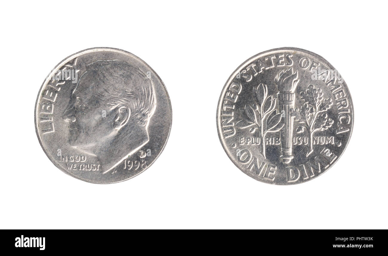 Satz von gedenkmünzen USA Münze, den Nennwert von 1 Groschen, von 1998. Auf weissem Hintergrund isolieren Stockfoto