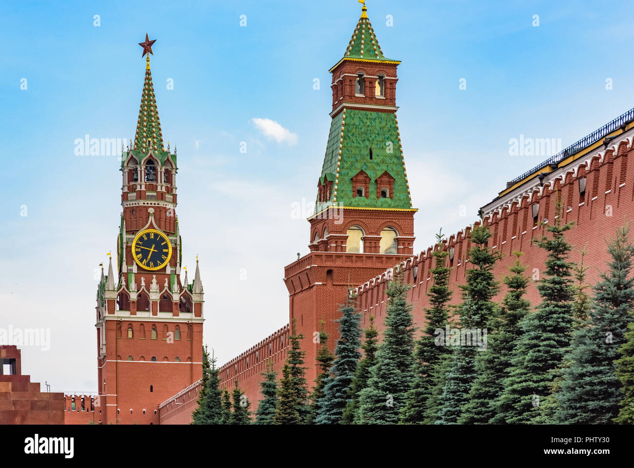 Roten Platz in Moskau Kreml Uhrenturm Symbol für Russland Stockfoto