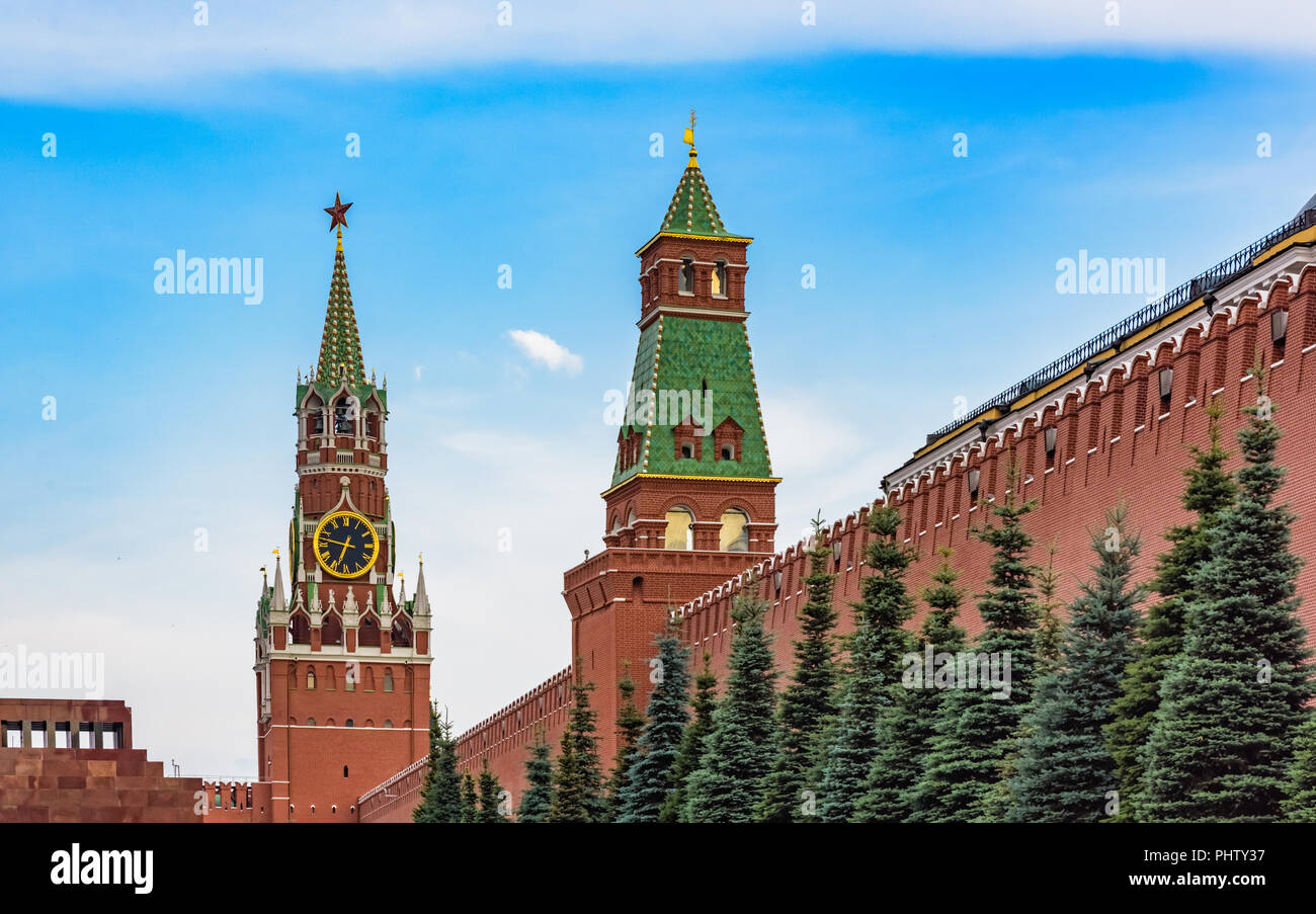 Roten Platz in Moskau Kreml Uhrenturm Symbol für Russland Stockfoto