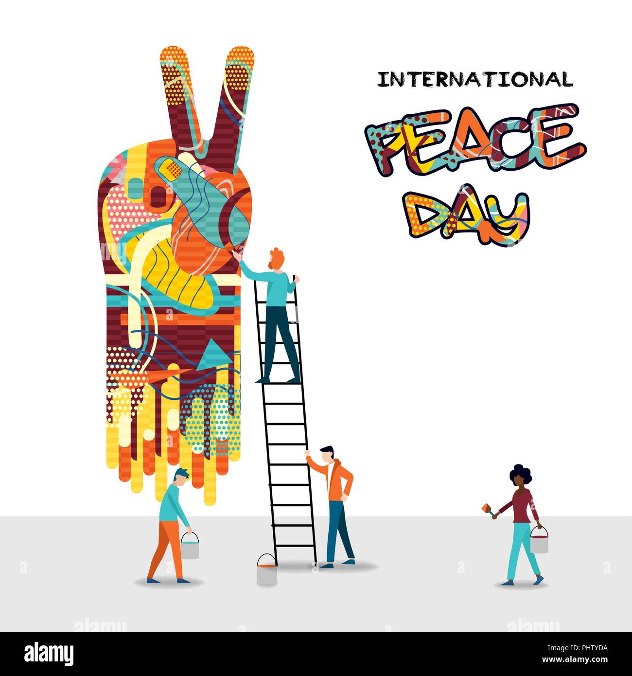 Internationaler Friedenstag Karte für die Welt helfen und die Kultur der Einheit. Diverse Freund Gruppe teamwork Abbildung. EPS 10 Vektor. Stock Vektor
