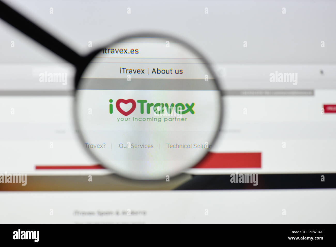 Mailand, Italien - 20 August 2018: iTravex Website Homepage. iTravex Logo sichtbar. Stockfoto