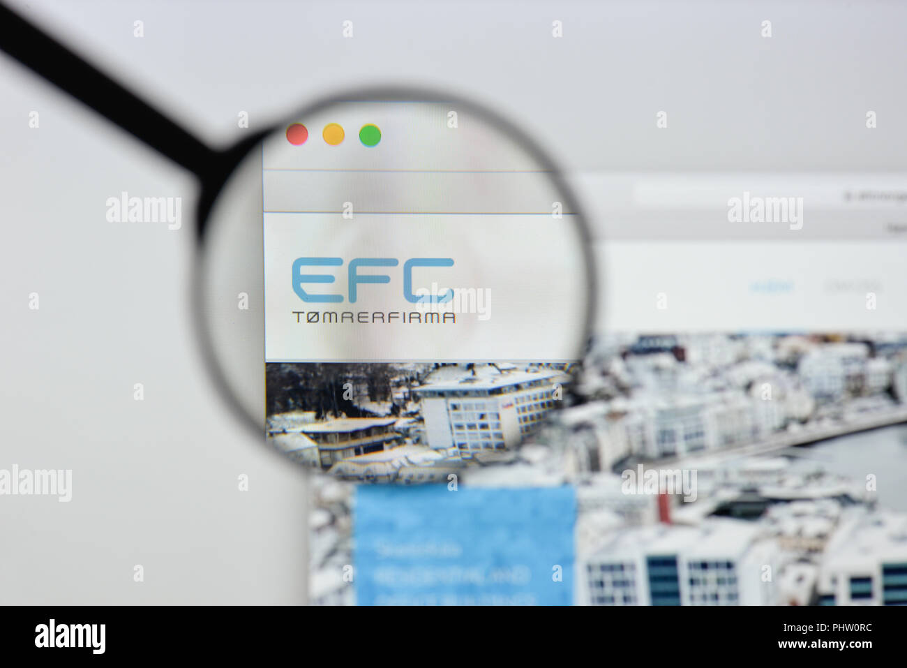 Mailand, Italien - 20 August 2018: EFC Norge Homepage. EFC Norge Logo sichtbar. Stockfoto