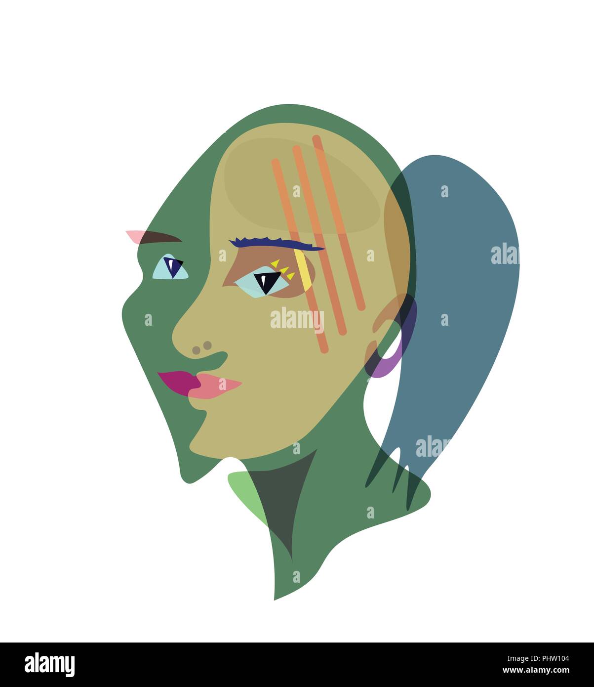 Handzeichnung Mädchen Gesicht im Kubismus Stil. Stock Vektor
