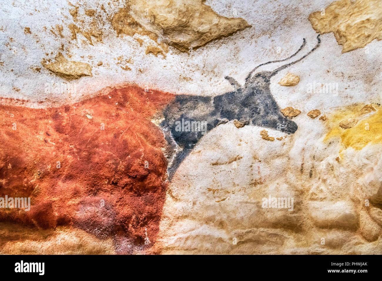 Höhlenmalerei aus der axialen Galerie (La Diverticule Axial), Internationales Zentrum für Kunst und Höhle (IV), Montignac Lascaux, Dordogne, Frankreich Stockfoto