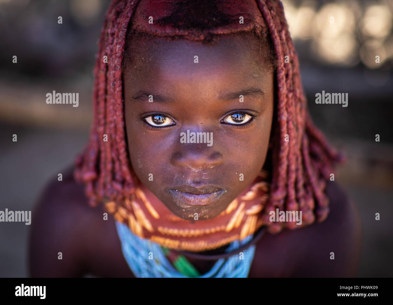 Mumuhuila Stamm girl portrait, Huila Provinz, Chibia, Angola Stockfoto