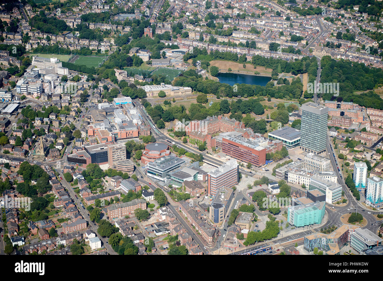Ein Luftbild von der Universität Sheffield, South Yorkshire, Nordengland, Großbritannien Stockfoto
