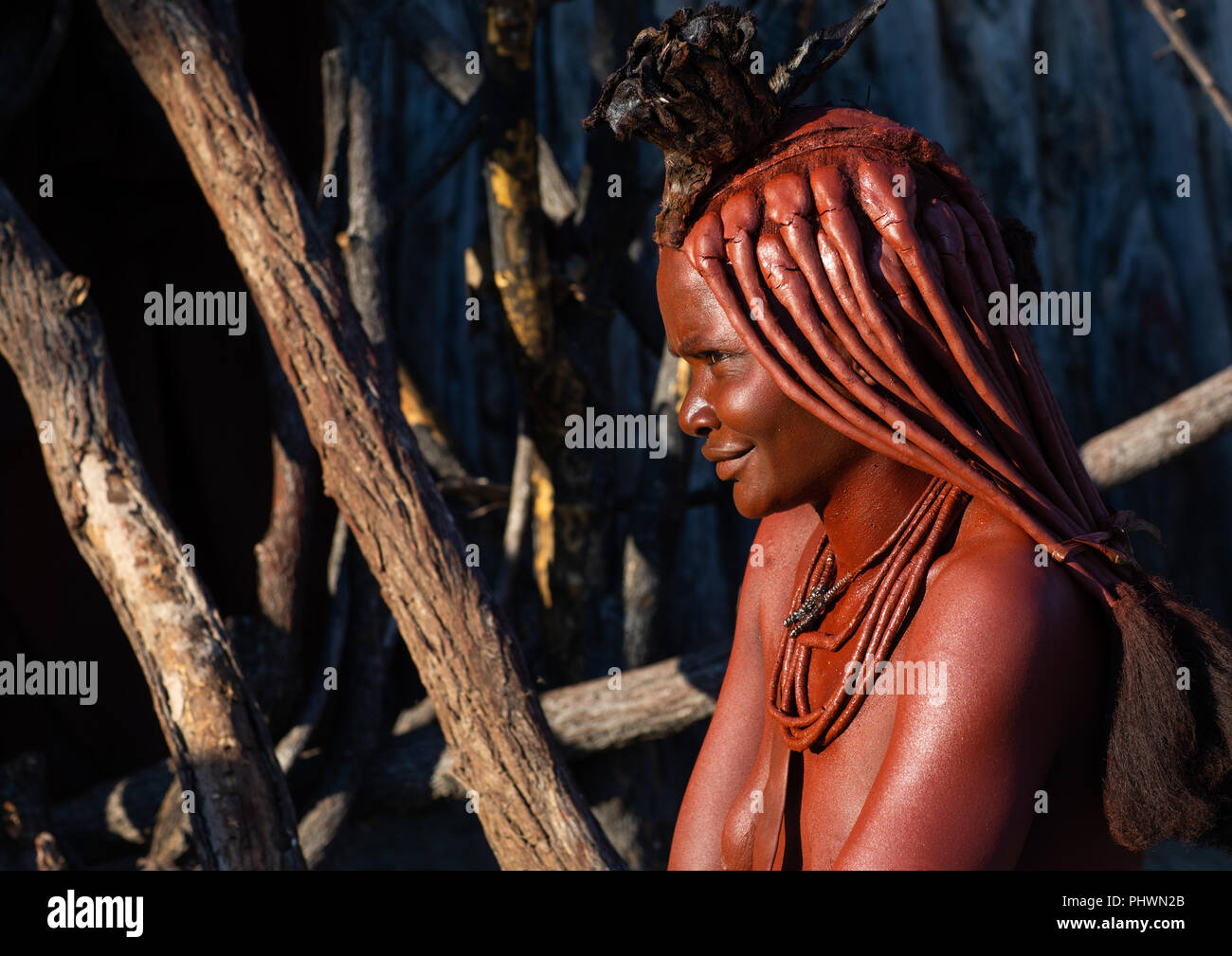 Himba Frau Porträt, Cunene Provinz, Oncocua, Angola Stockfoto