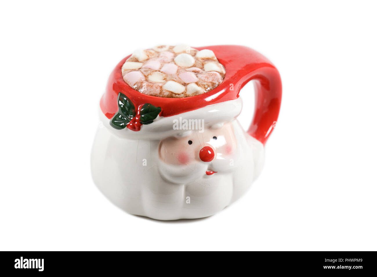 Vater Weihnachten Becher mit heißer Schokolade und Marshmallows Stockfoto