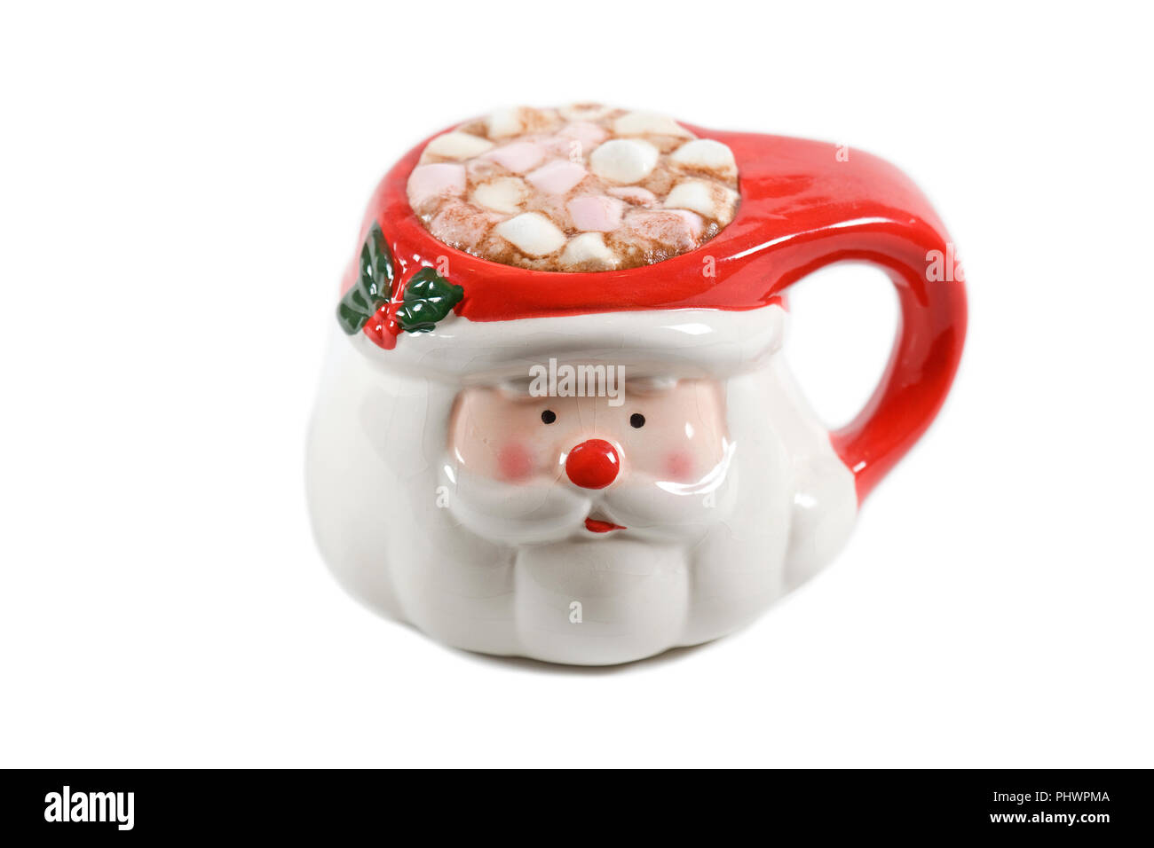 Santa Becher mit heißer Schokolade und Marshmallows Stockfoto