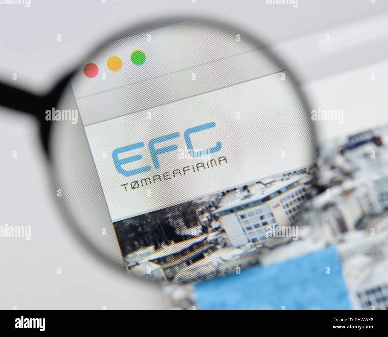 Mailand, Italien - 20 August 2018: EFC Norge Homepage. EFC Norge Logo sichtbar. Stockfoto