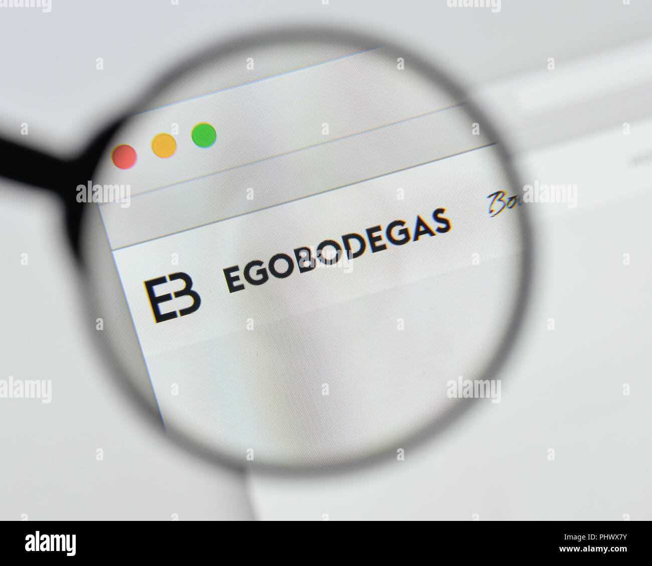 Mailand, Italien - 20 August 2018: Ego Bodegas Homepage. Ego Bodegas Logo sichtbar. Stockfoto