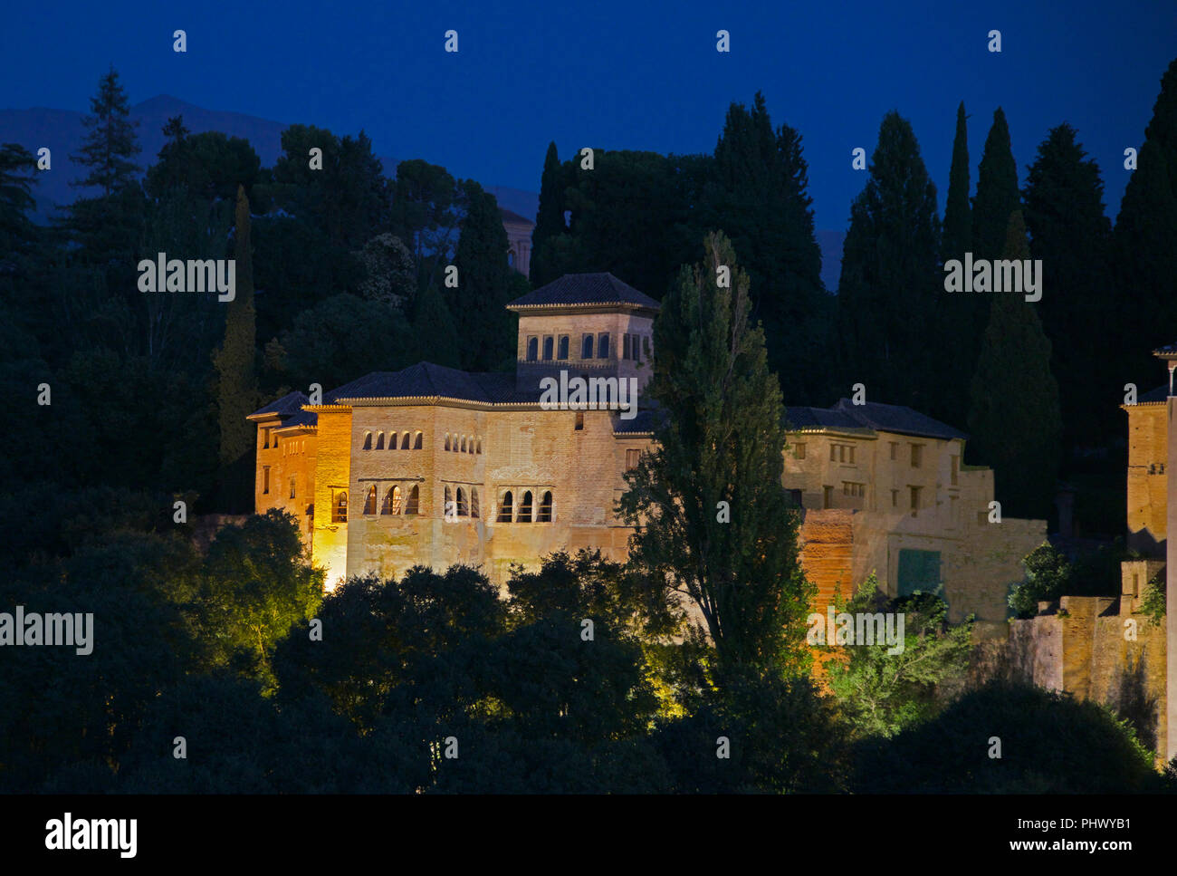 Halle der Botschafter in der Nacht Alhambra Granada Andalusien Spanien Stockfoto
