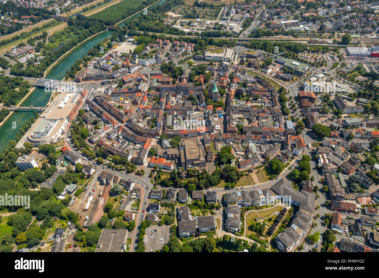 Überblick über die Dorsten Innenstadt mit Westwall, Southwall, Osstwall, Süden Graben, Ostgraben und Marktplatz, Ansicht von Süden, Dorsten, Ruhrgebiet Stockfoto