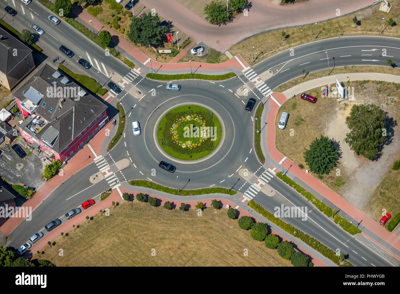 Kreisverkehr Prinz Leopold Avenue und der halterner Straße Joachimstraße, Hervest, Dorsten, Ruhrgebiet, Nordrhein-Westfalen, Deutschland, DEU, Europa, Antenne Stockfoto