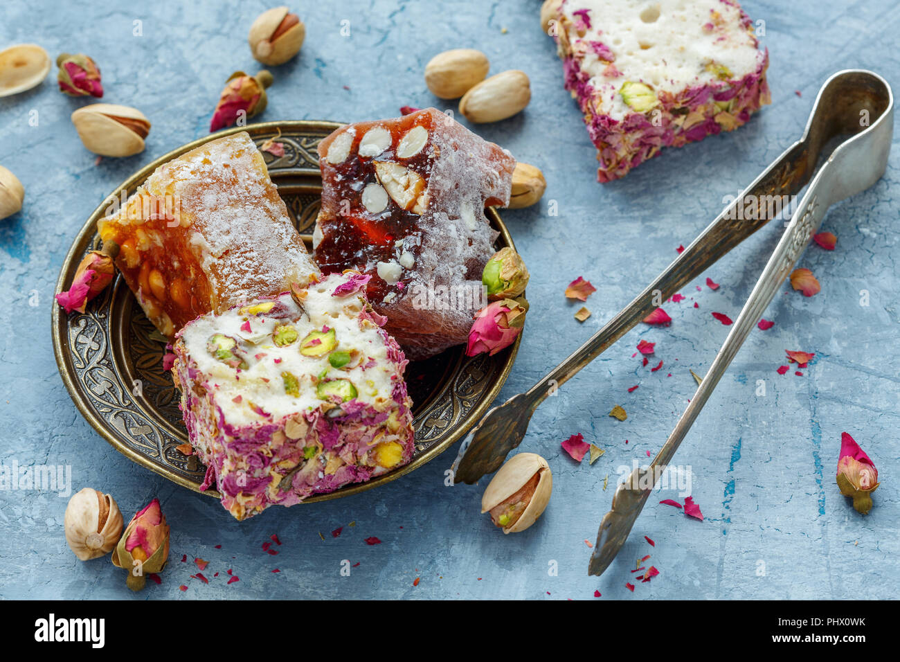 Leckere Bunte türkische Köstlichkeiten. Stockfoto