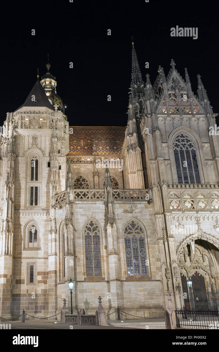 Kathedrale St. Elisabeth in Kosice Altstadt bei Nacht, Slowakei. Stockfoto