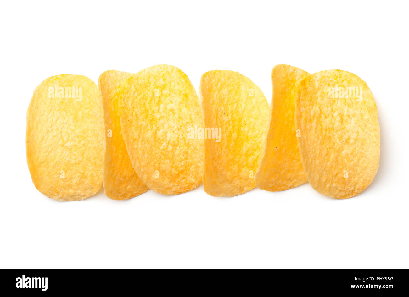 Kartoffelchips isoliert auf weißem Hintergrund Stockfoto