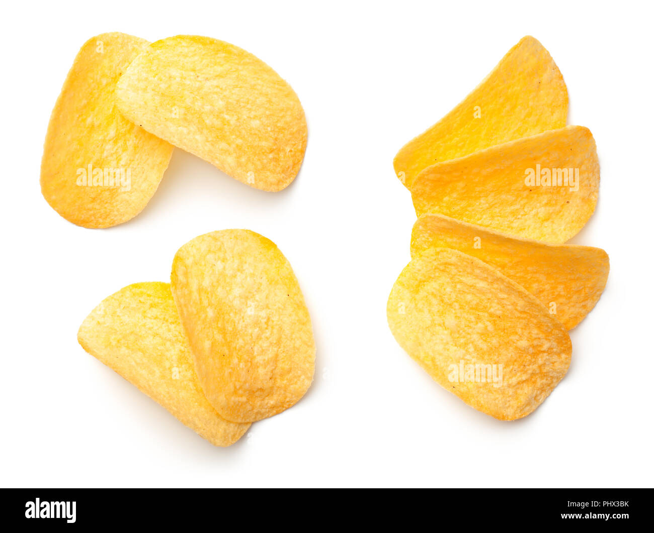 Kartoffelchips isoliert auf weißem Hintergrund Stockfoto