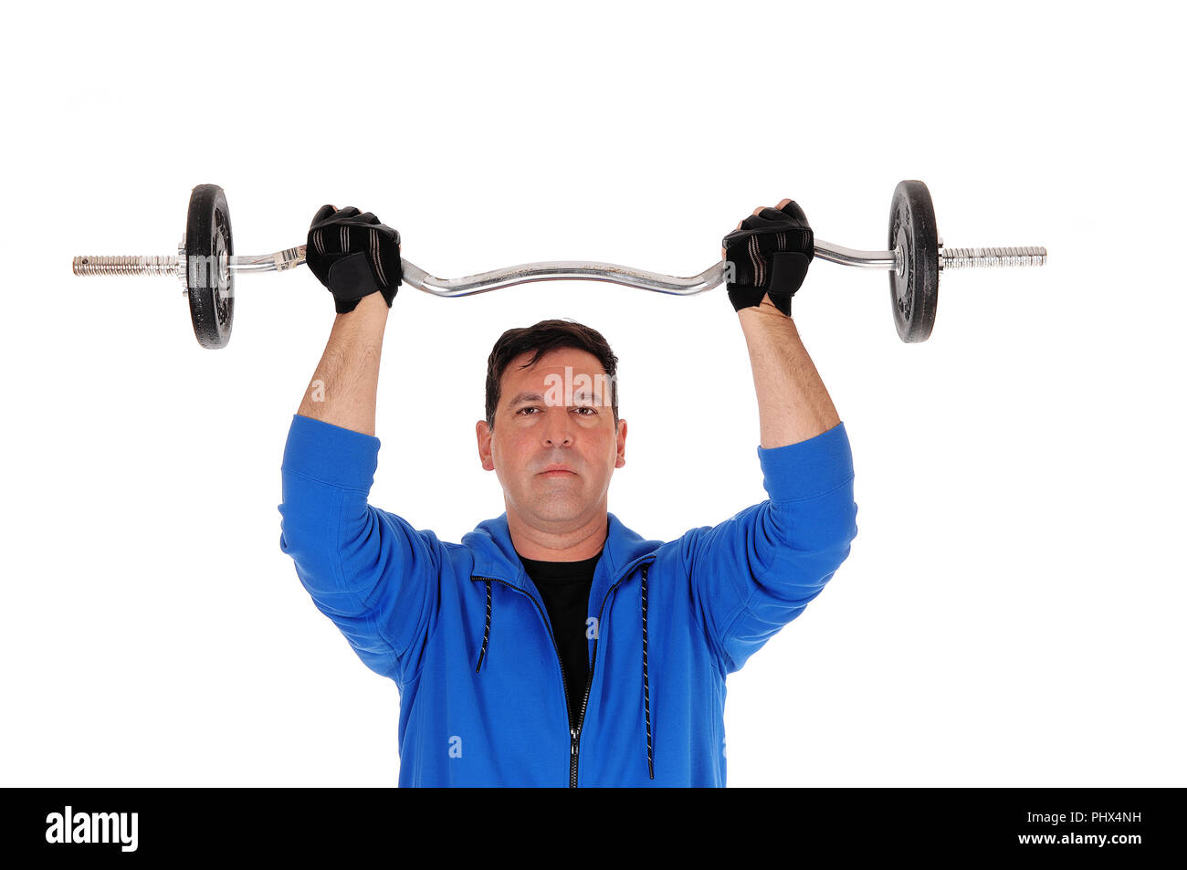 Großer Mann das Gewicht in der blauen Jacke Stockfoto