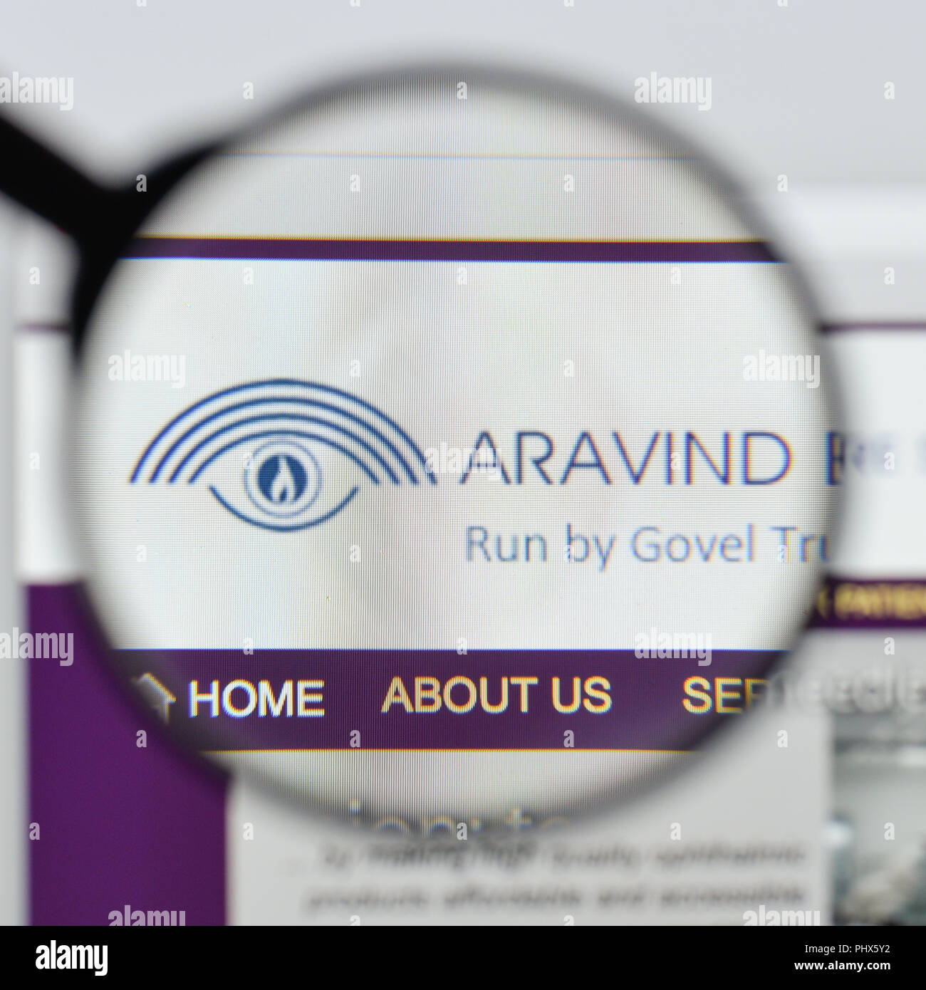 Mailand, Italien - 20 August 2018: aravind Eye Care System Website Homepage. Aravind Eye Care System Logo sichtbar. Stockfoto