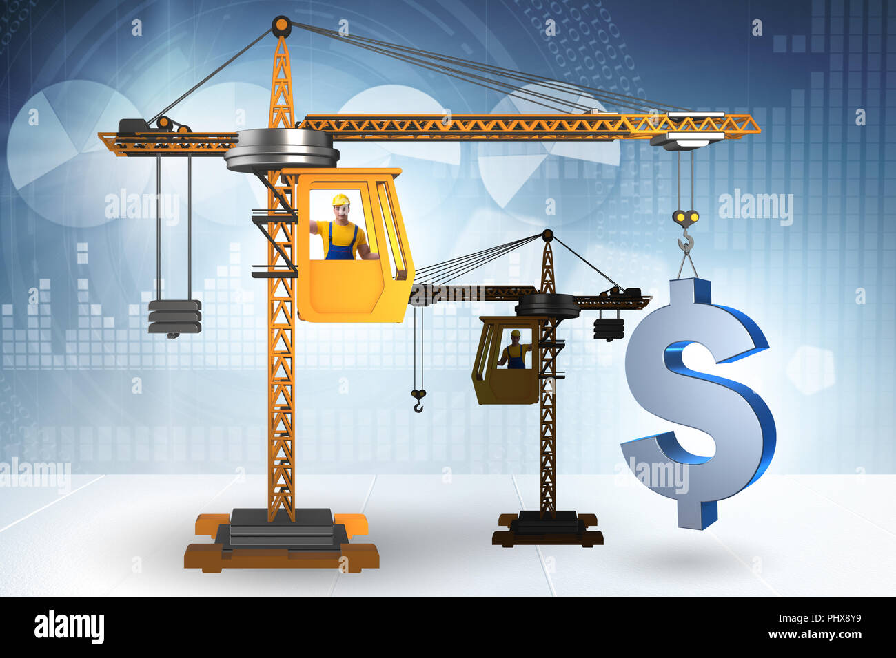 Bau kran- Dollar in der Währung Business Konzept Stockfoto