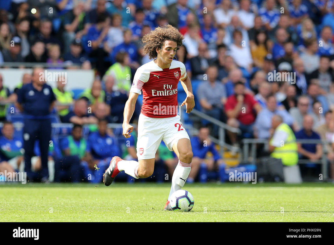 Cardiff, Großbritannien. 2. September 2018. Matteo Guendouzi von Arsenal (c) in Aktion. Premier League match, Cardiff City v Arsenal an der Cardiff City Stadion am Sonntag, den 2. September 2018. Dieses Bild dürfen nur für redaktionelle Zwecke verwendet werden. Nur die redaktionelle Nutzung, eine Lizenz für die gewerbliche Nutzung erforderlich. Keine Verwendung in Wetten, Spiele oder einer einzelnen Verein/Liga/player Publikationen. pic von Andrew Obstgarten/Andrew Orchard sport Fotografie/Alamy leben Nachrichten Stockfoto