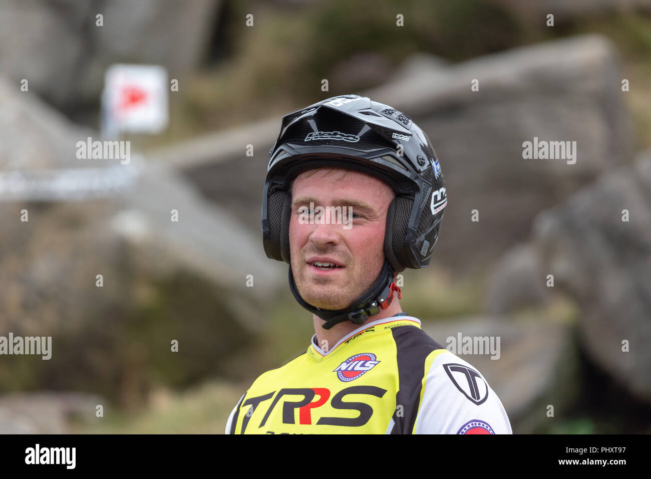 Die besten internationalen Reiter Wettbewerb die britische Runde der Welt Studien GP. Ergebnisse - Platz 1 - Toni Bou. Zweiter Adam Raga. Dritte - Miquel Gelabert. Vierte - takahisa Fujinami. Stockfoto