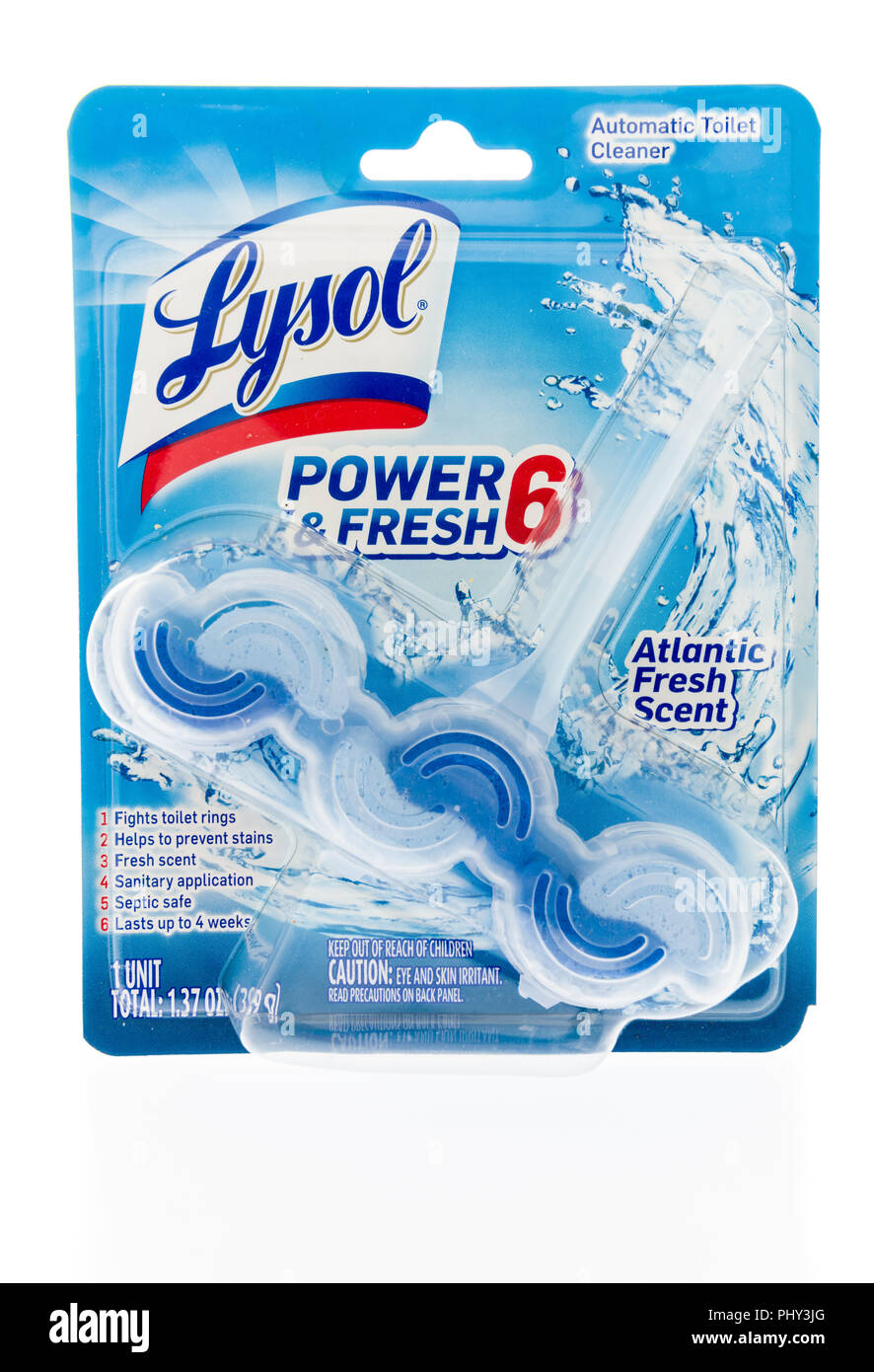 Winneconne, WI - 2. September 2018: ein Paket von Lysol Kraft und Frische automatische WC Reiniger auf einem isolierten Hintergrund Stockfoto