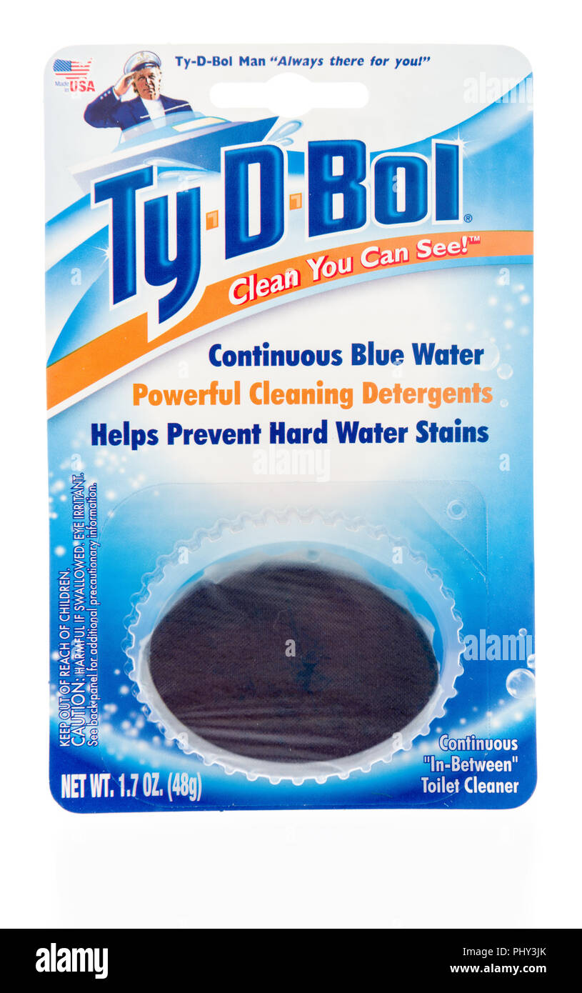 Winneconne, WI - 2. September 2018: ein Paket von Ty-D-Bol der Toilet Bowl Cleaner auf einem isolierten Hintergrund Stockfoto