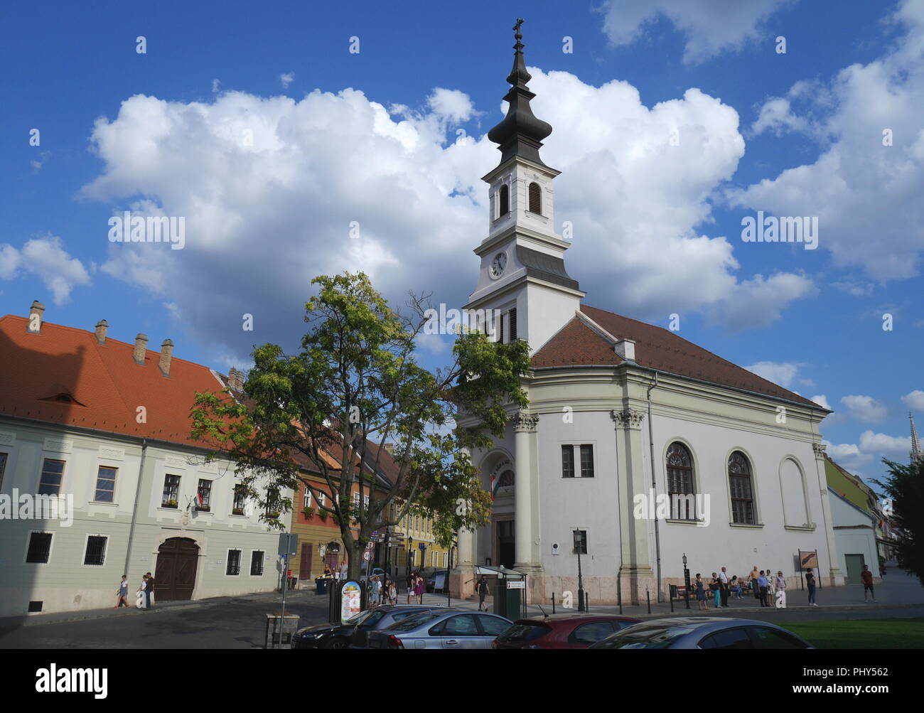 Die evangelische Kirche in Bécsi Kapu ter, Wien Tor Platz, Burgviertel, Budapest, Ungarn Stockfoto