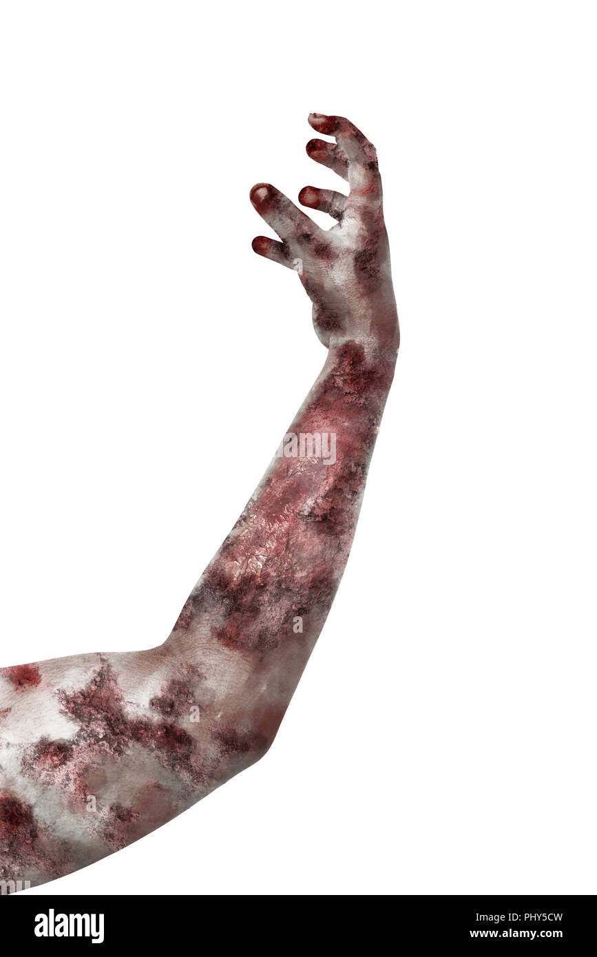 Bloody zombie Hände auf weißem Hintergrund Stockfoto
