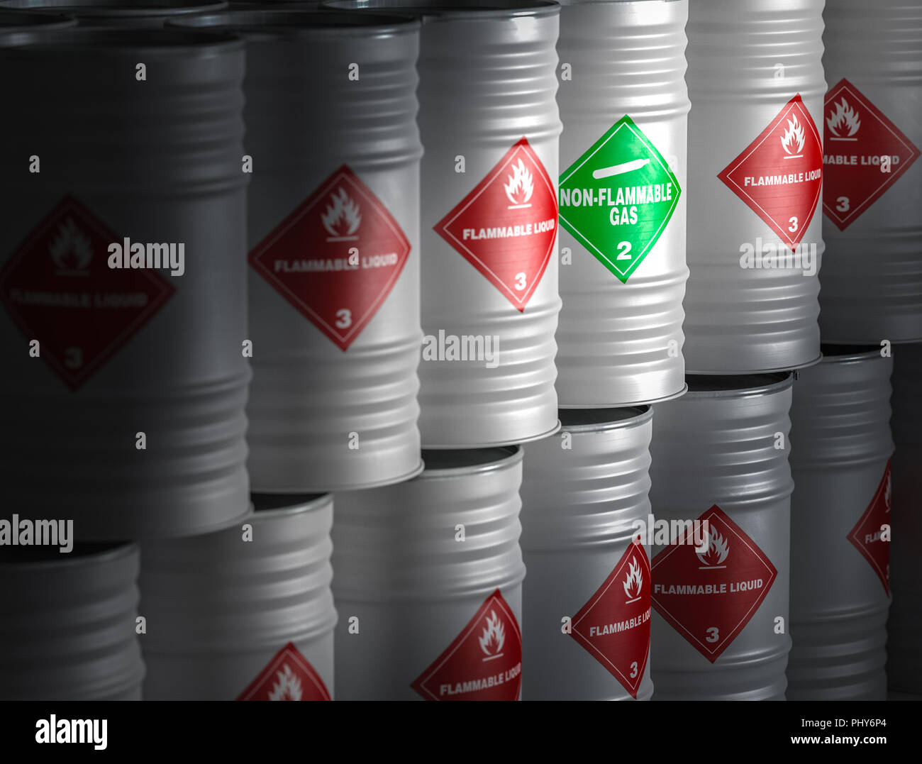 Fässer mit brennbaren Flüssigkeiten 3D Rendering image Stockfoto