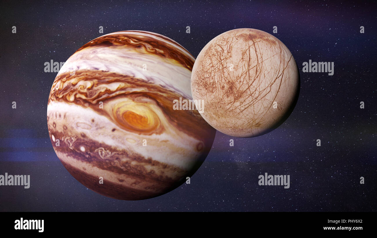 Der Jupitermond Europa und der Planet Jupiter Stockfoto