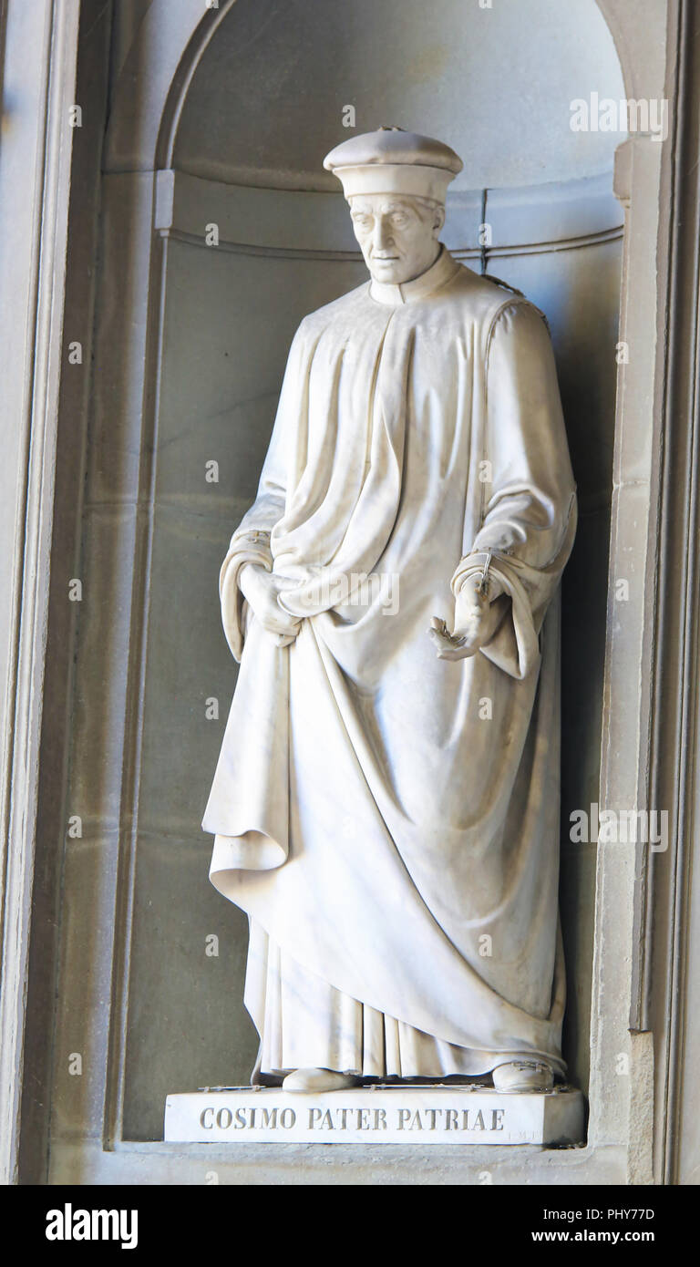 Statue von Cosimo di Giovanni de' Medici, genannt der Ältere und posthum Vater des Vaterlandes oder pater patriae, ein berühmter Staatsmann und Banker, in Stockfoto