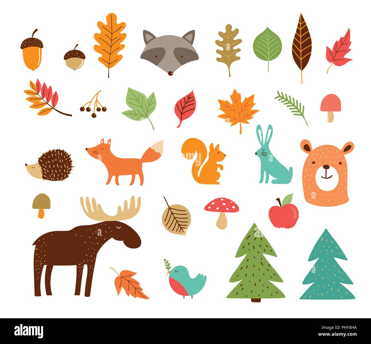 Hallo Herbst, Herbst Sammlung von Wald Tiere, Elemente und