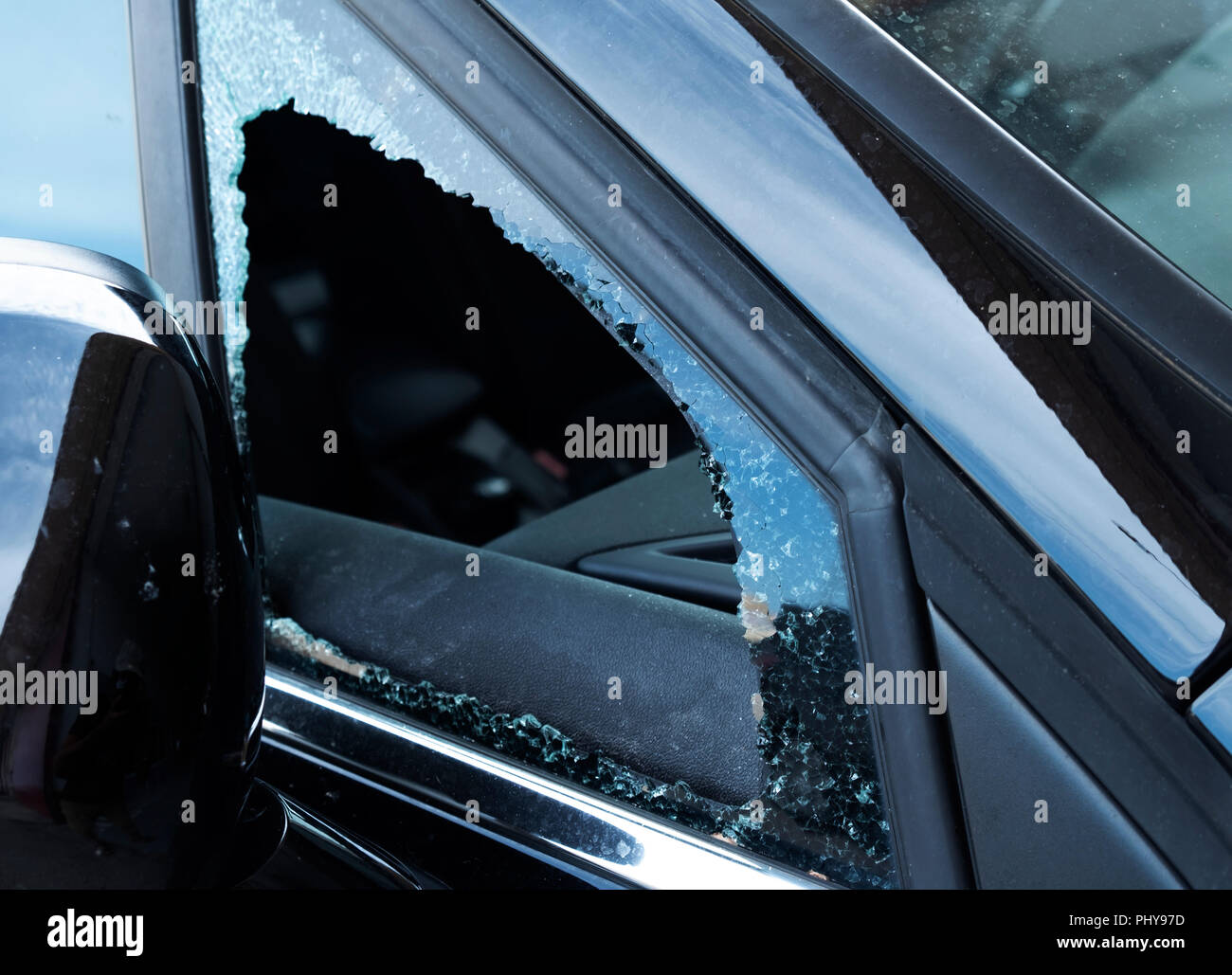 Nahaufnahme des gebrochenen vent Glas ein Auto Stockfoto