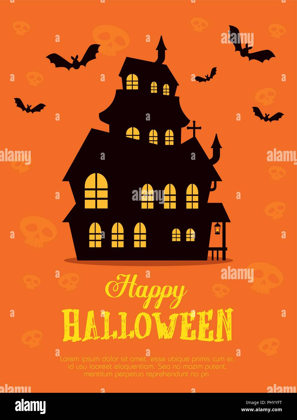 Happy Halloween Card mit verwunschenen Schloss Stock Vektor